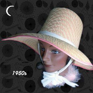Vintage PINK Sun Hat + HATBOX Big Brim With Under Chin Tie is Unique!